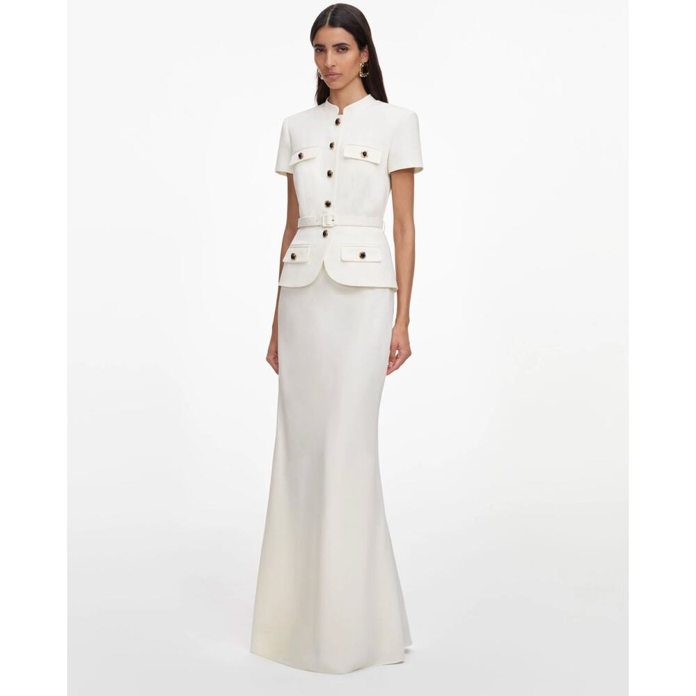 Self-Portrait Cream Linen Blend Peplum Maxi Dress - Picture 2 of 5